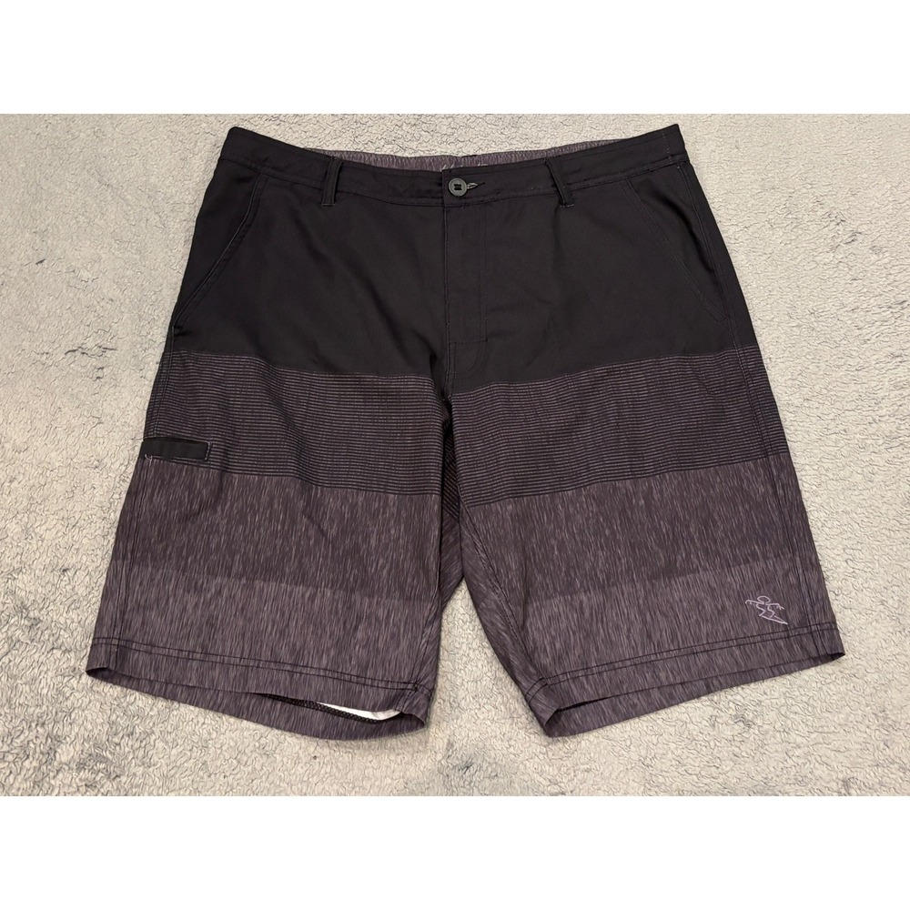 Da Hui Hybrid Collection Board Shorts Mens 36 Black Grey Striped Stretch Surf